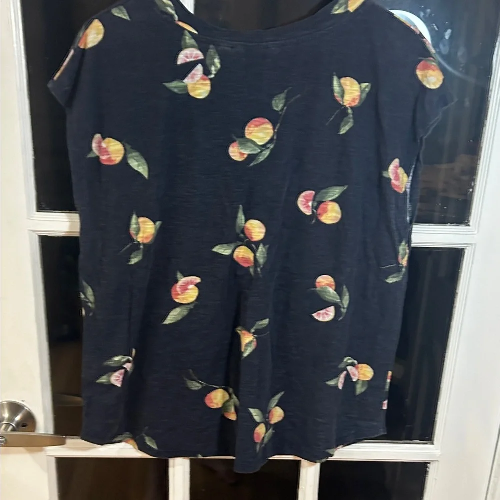 W100.    Navy Fruit Print Button Front Top - Picture 4 of 4